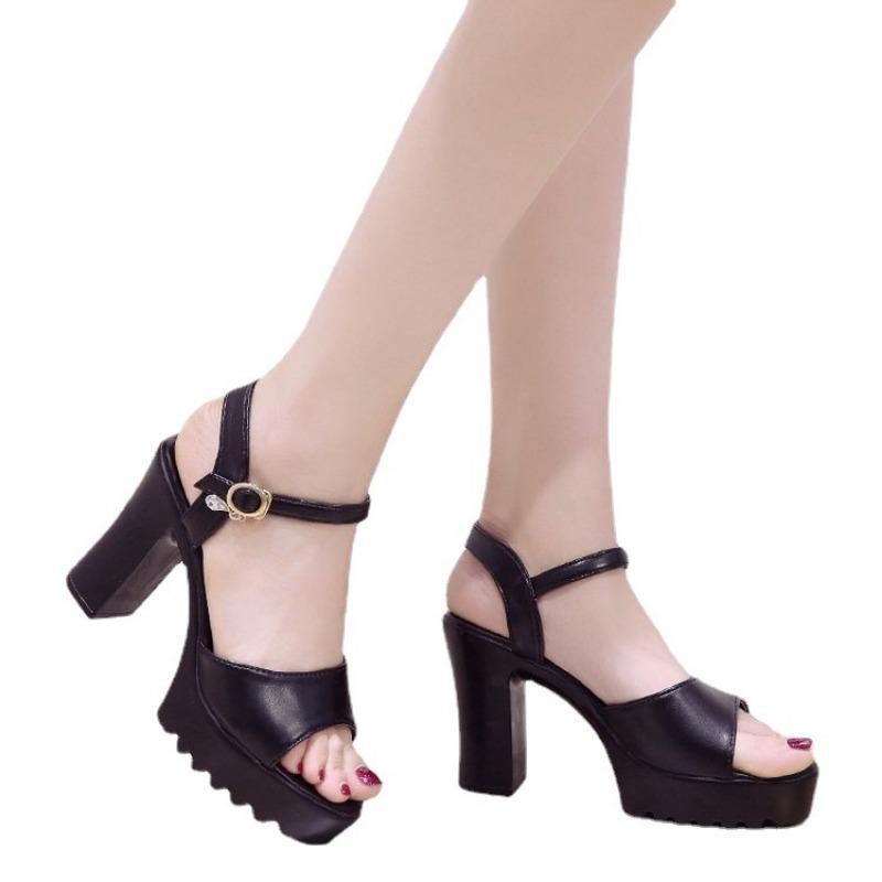 Summer new thick heel one-word buckle with fish mouth sandals waterproof table versatile ultra-high heel platform women's shoes