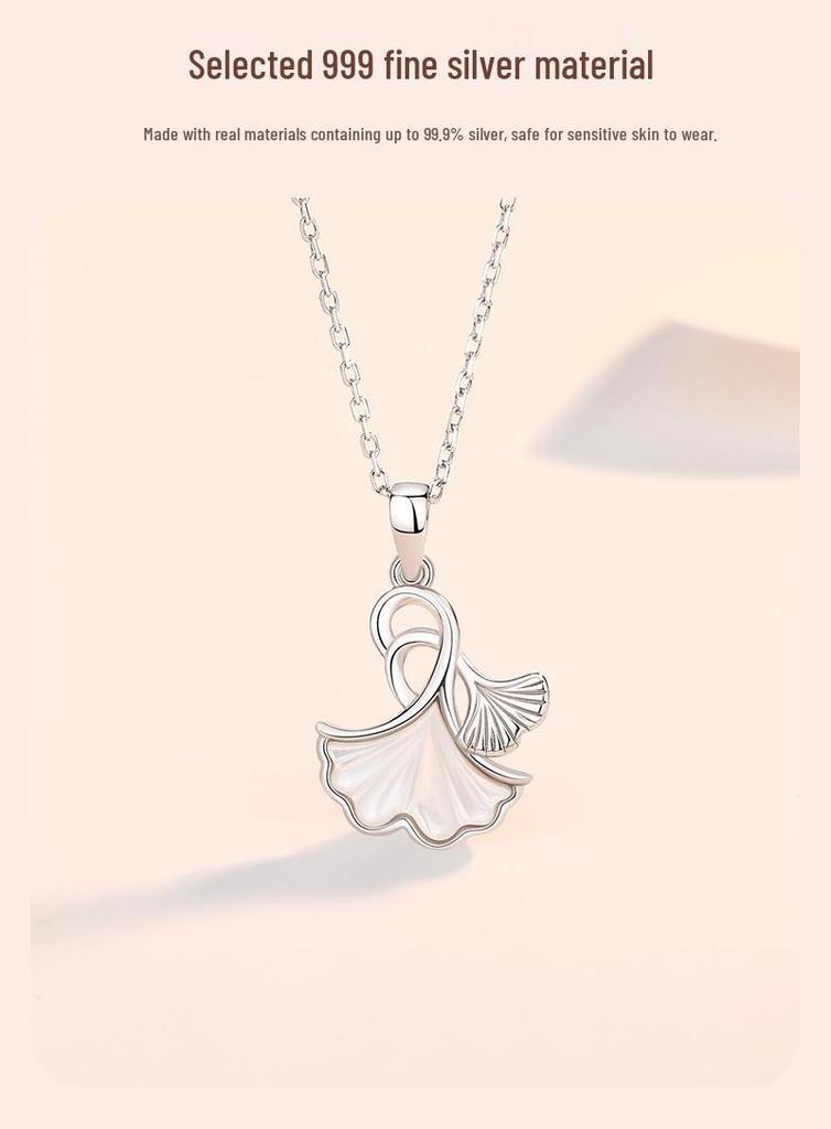 Tichia 999 Sterling Silver Apricot Shell Necklace: Women's Niche Design Clavicle Chain