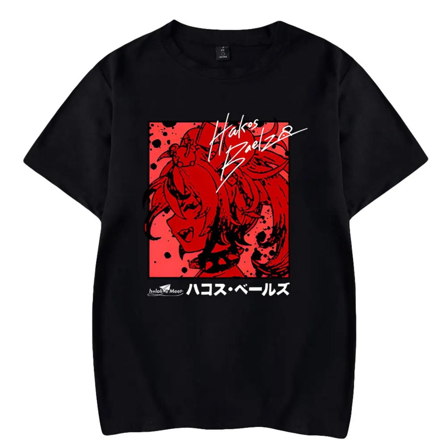 

Hakos Baelz VTuber Tshirt Crewneck Short Sleeve T-shirt Men Women Streetwear Printing Casual Fashion Hip Hop S чёрный