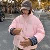 Winter new plaid contrasting color cotton-padded clothes women's short college style small bread jacket trendy