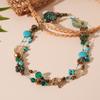 Ethnic style blue color artificial stone geometric multi-layer stacking necklace temperament collarbone necklace