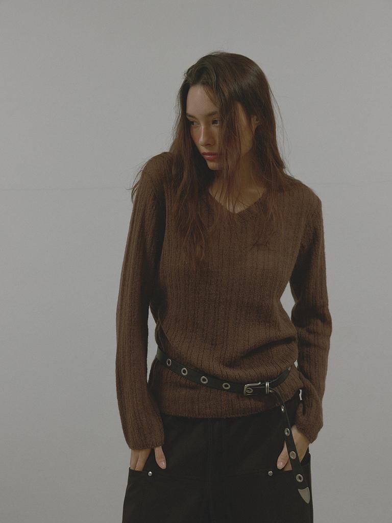 Asula V-Neck Golgi Knit (Brown)