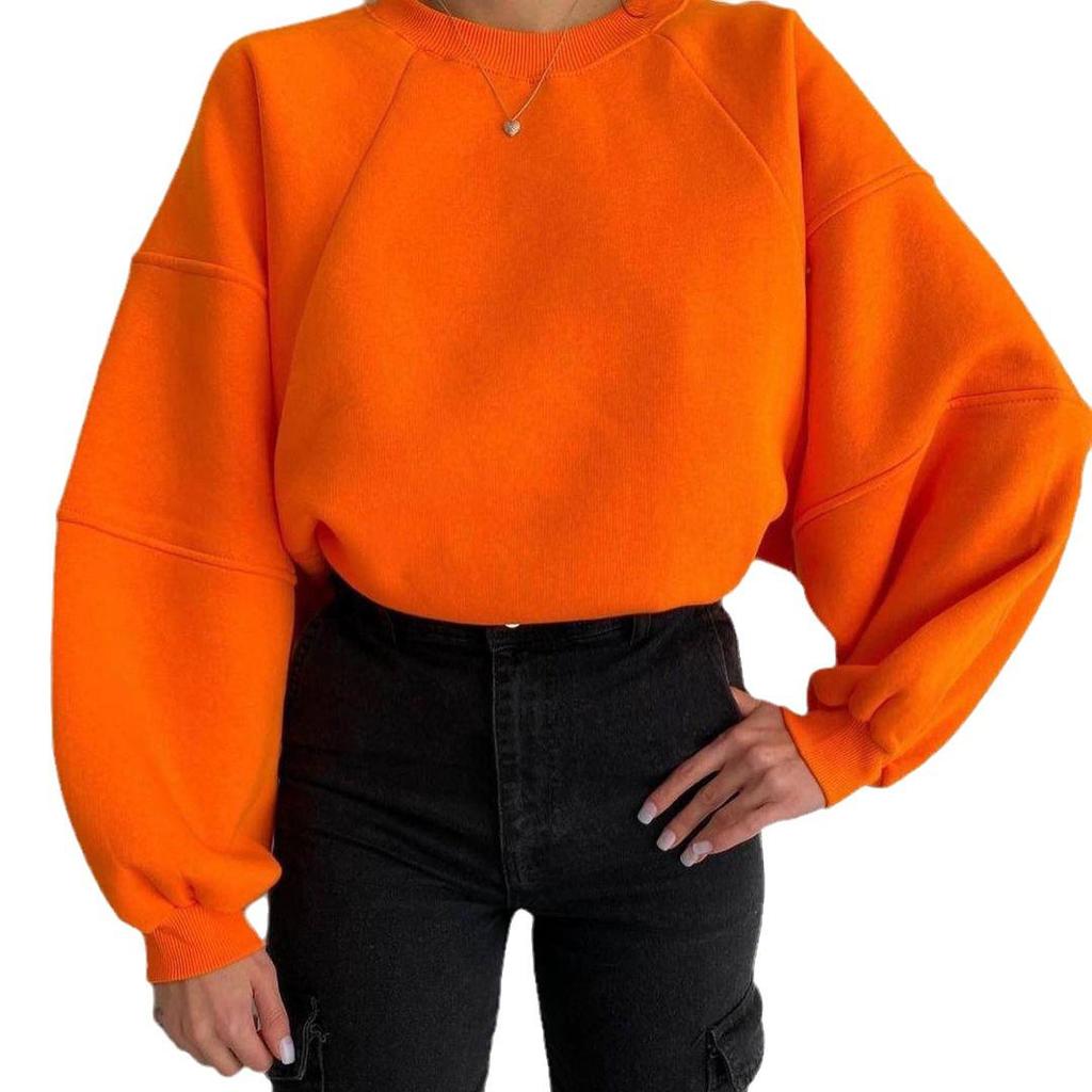 Felpa con scollo rotondo patchwork a maniche lunghe tinta unita versatile da donna 2024 Transfrontaliera