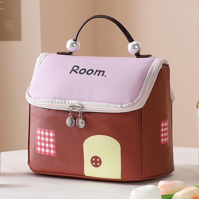 Cute House Shaped Cosmetic Bag Stain Resistant Foldable Space-Saving Makeup Organizer for Travel Home Storage