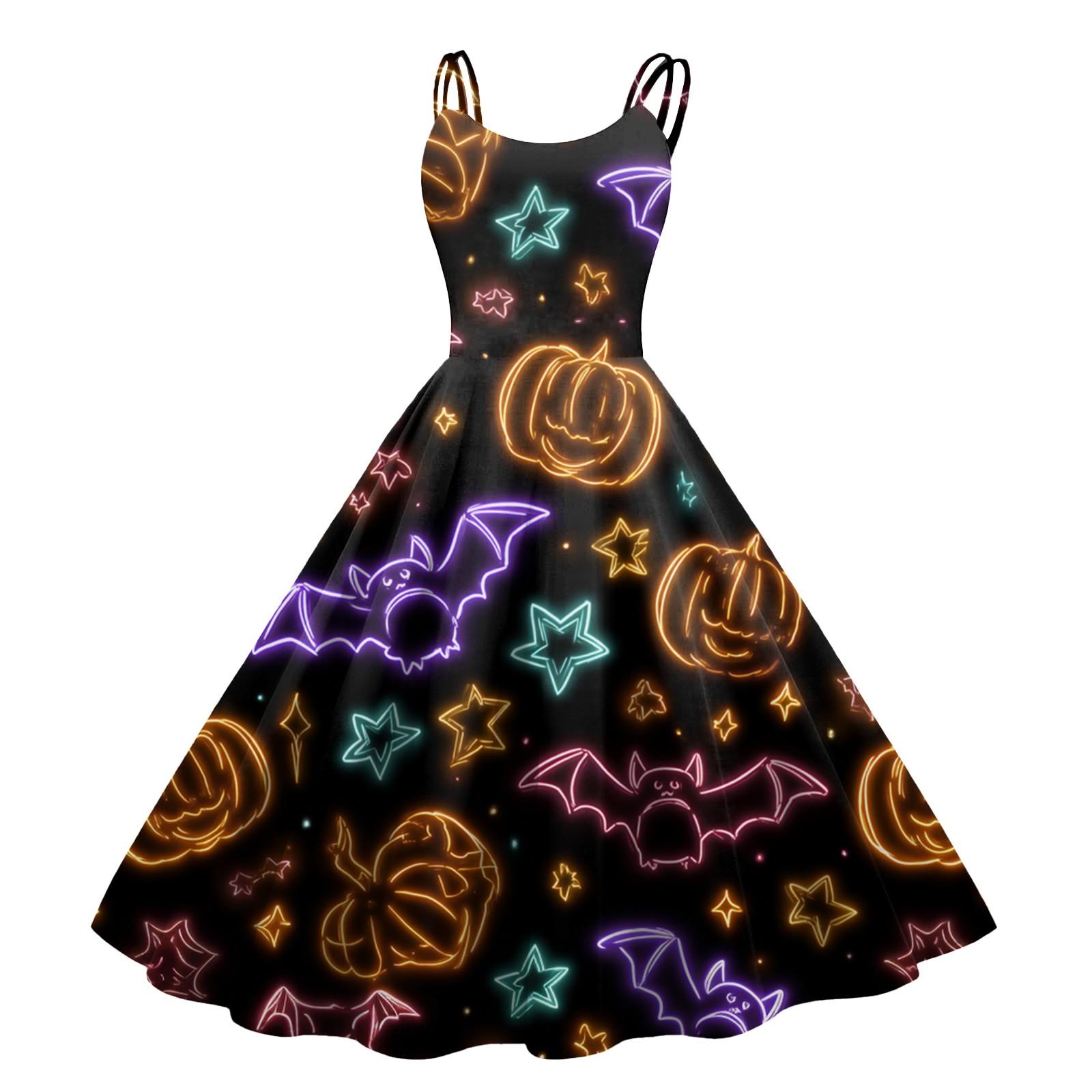 

Women s Halloween Print Sexy Off-The-Shoulder Punk Vintage Dress XL