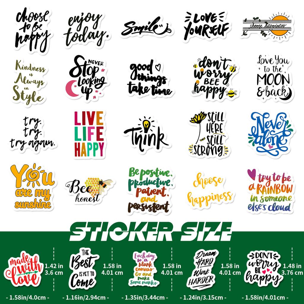 50 Małych Naklejek Tekstowych 4cm Inspirujące Angielskie Frazy Graffiti Naklejki Dekoracyjne na Lodówkę Telefon Komórkowy Czajnik