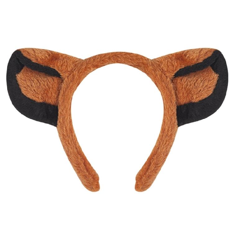 Set Cerchietto Capelli Leone Coda Peluche Naso Finto Orecchie Cane Fascia Gonna a Rete Marrone Set Cosplay Animali per Halloween