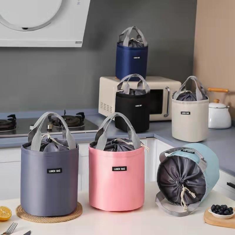 Large Round Insulated Lunch Box Bag Aluminum Foil Hand-held Circular Bento Bag Work Carry-on Insulation Bag Meal Bag