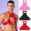 Men Wet Look Patent Leather Lingerie Halter Vest Crop Tank Top Rave Clubwear