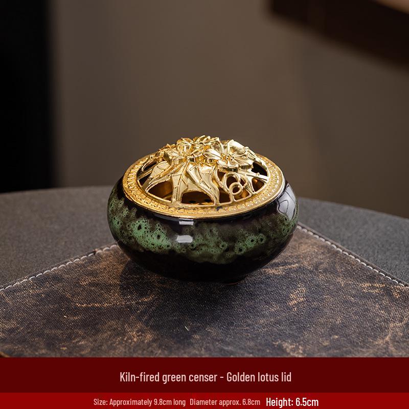 Portable Ceramic Sandalwood Incense Burner: Golden Bowl Ornament & Incense Plate