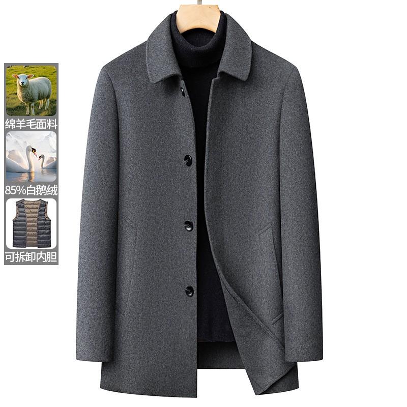 Mens Wool Blend Overcoat With Removable Down Inner Liner Slim Fit Turn-Down Collar Jacket Winter Business Casual Wear