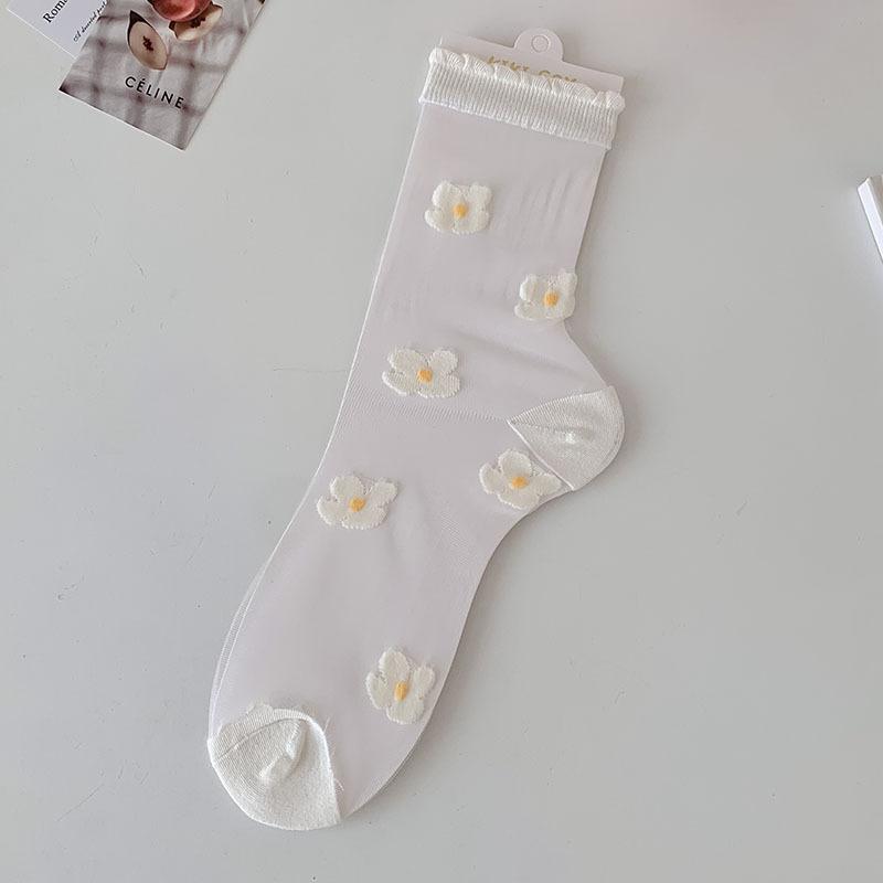 Spring/Summer Ultra Thin Vintage Crystal Silk Stockings for Women Socks for Women Mid-tube Stockings Breathable Cotton Sole Glass Silk Stockings