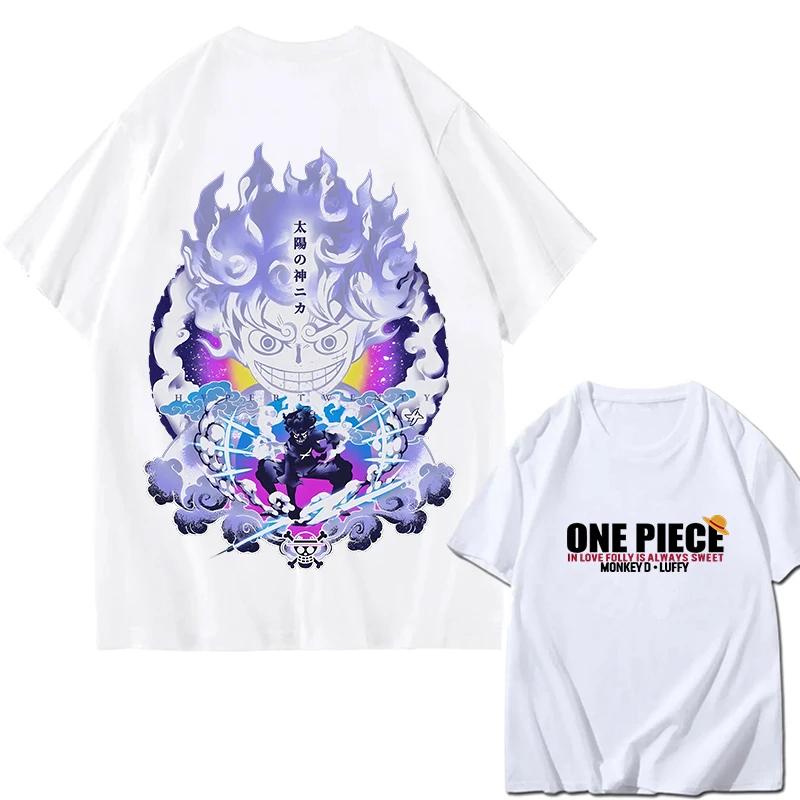 ONE PIECE Zoro Luffy Gear 5 Printed Loose Short-sleeved Cotton T-shirt Summer Tide Pure Cotton Unisex Parent-child Clothing