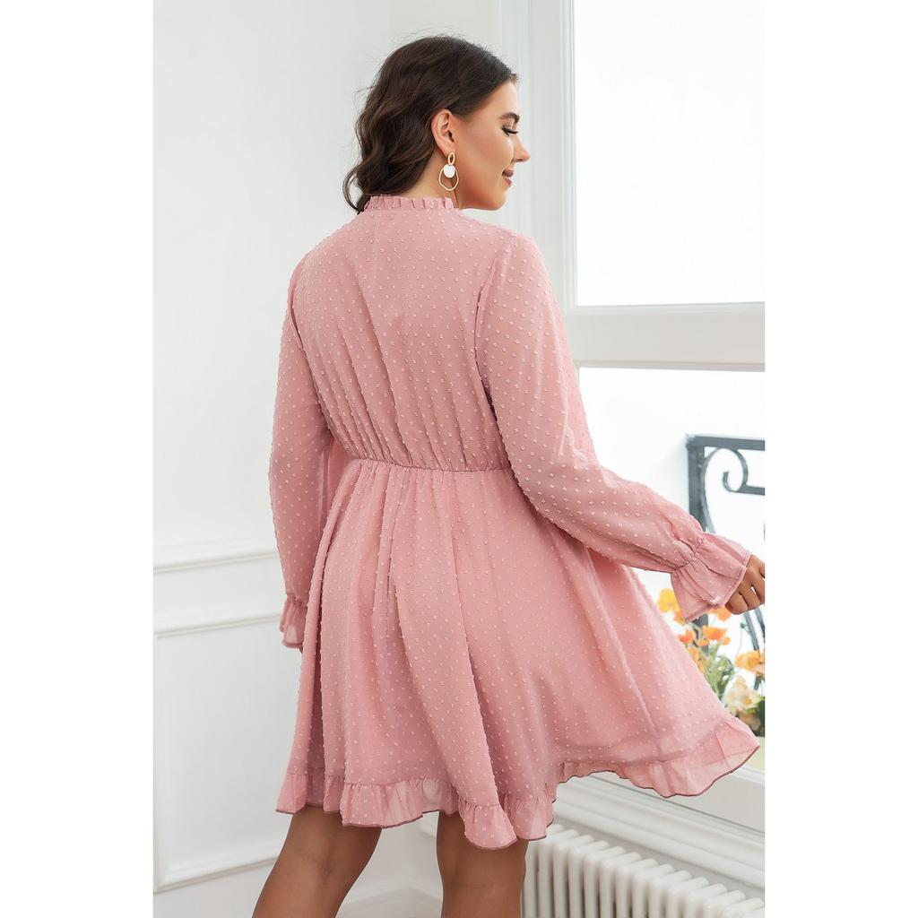 Kjole med volanger og vide lange ermer, V-hals for kvinner, blomsterprint, høy midje, sommerlig kort kjole, arbeid, ferie, festkjole, pustende lett kjole