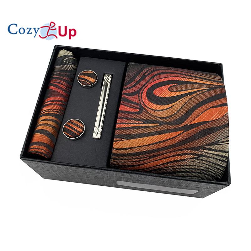 Cozy Up 6 Pieces Set Paisley Men's Tie Including Tie Square Scarf Cuff Tie Clip Gift Box