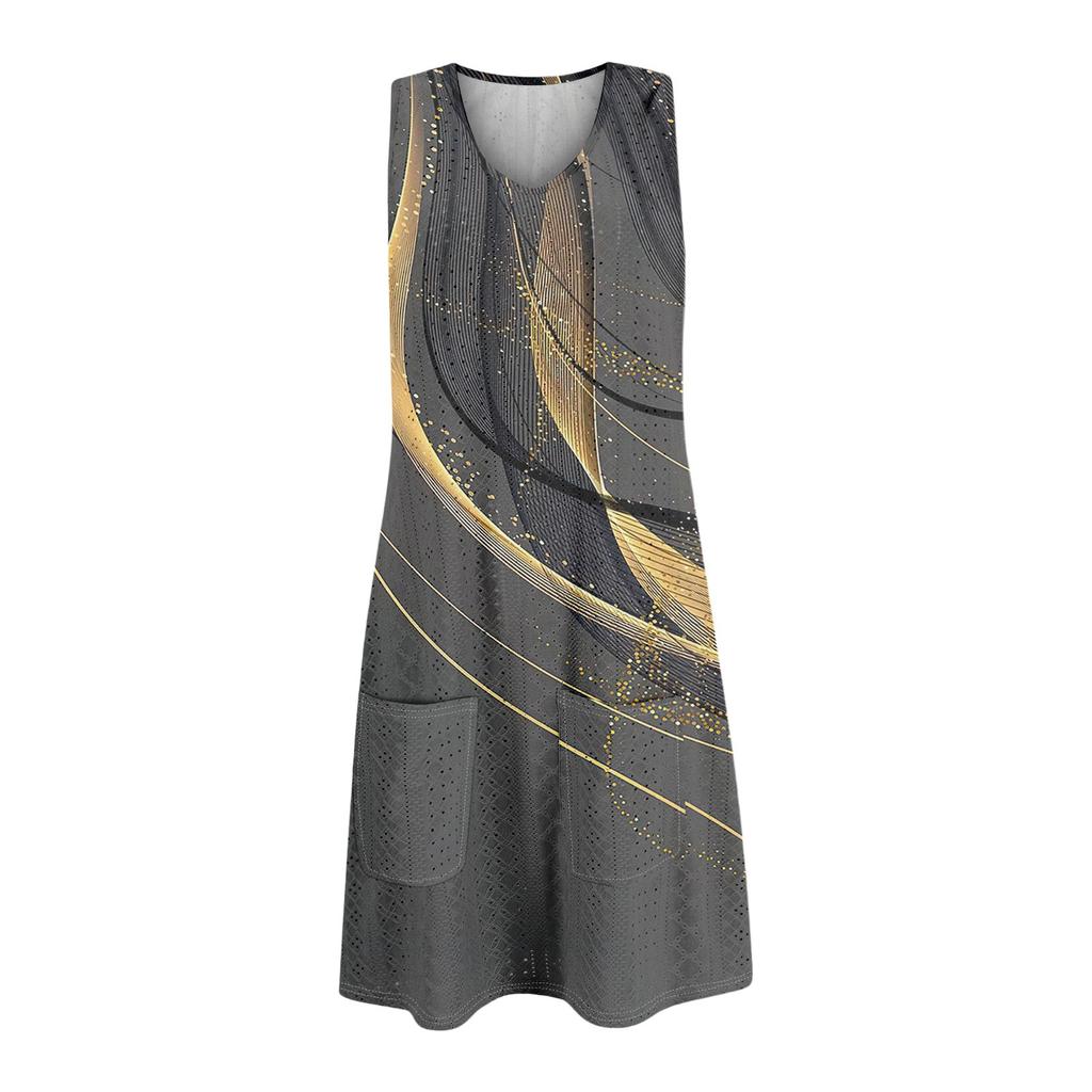 Women's Casual Sundress With Pockets Summer Boho Beach Dress T-Shirts Dress V Neck Loose Tank Dresses