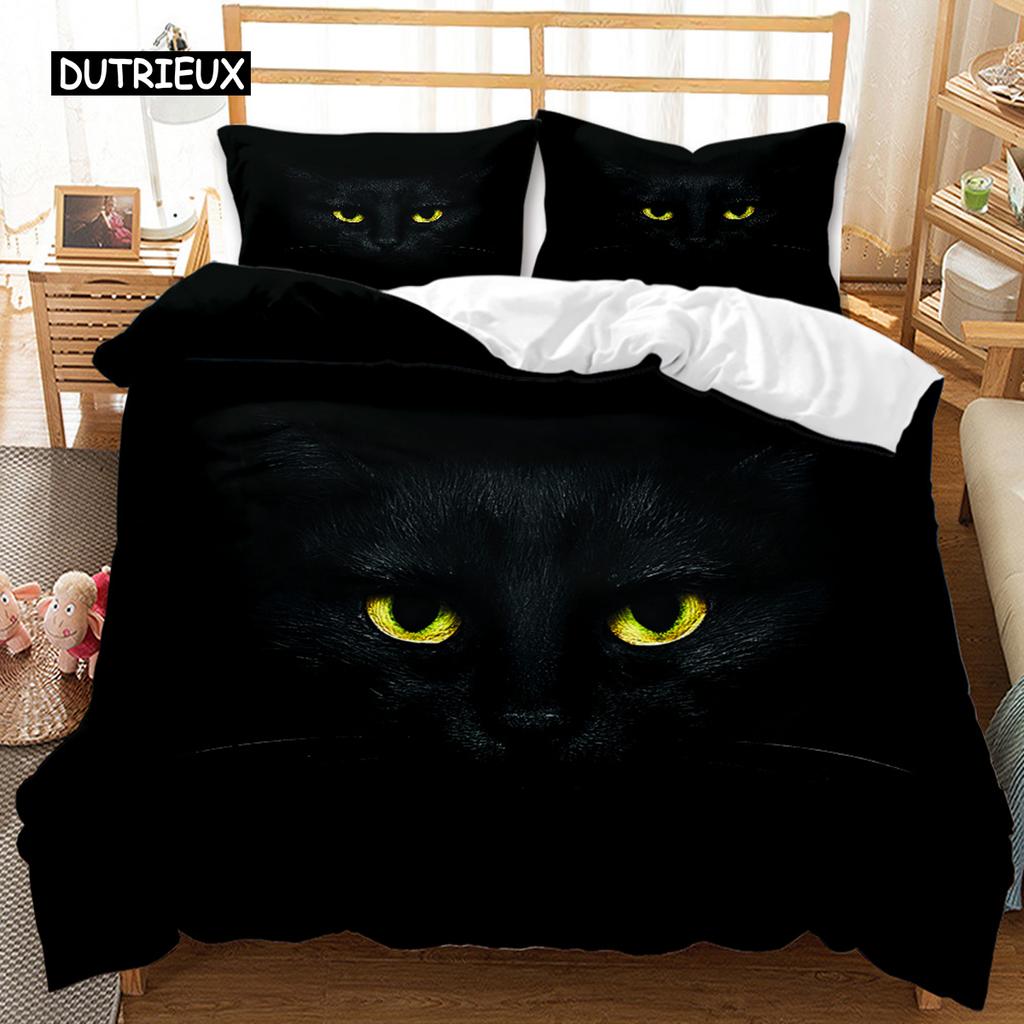 Cat Duvet Cover Set Cool Cat In Hat with Sharp Eyes Animal Twin Bedding Set Bedclothes Queen King Size Polyester Qulit Cover