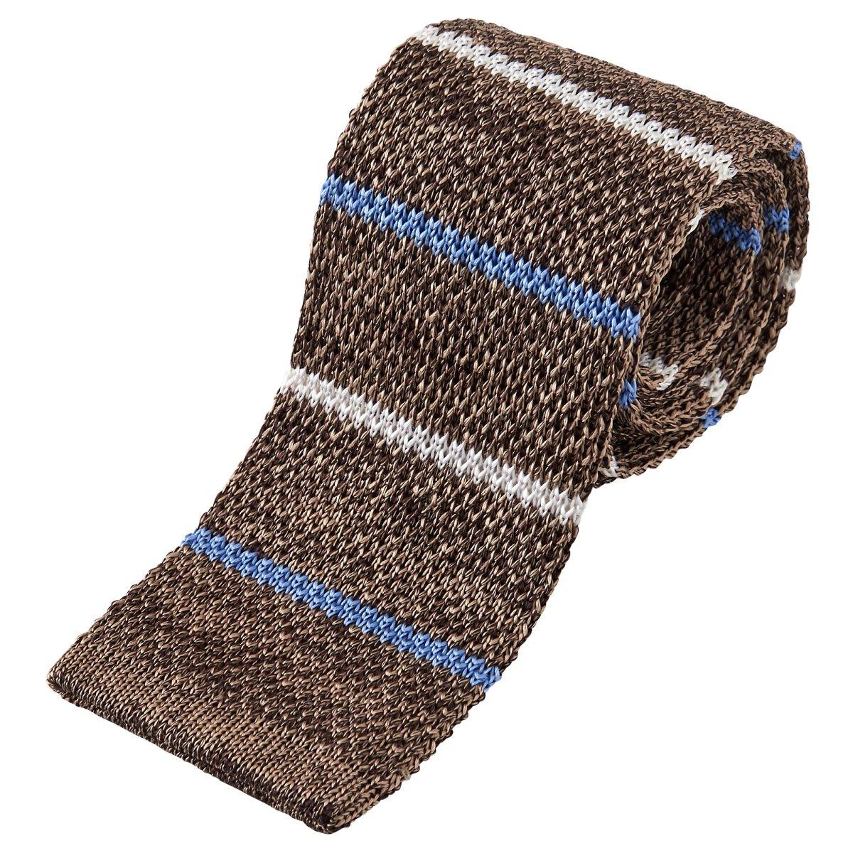 

[Ojie] Silk 100% Knit Tie, Striped Pattern, Narrow Tie, Slim Tie, Brown NK-032
