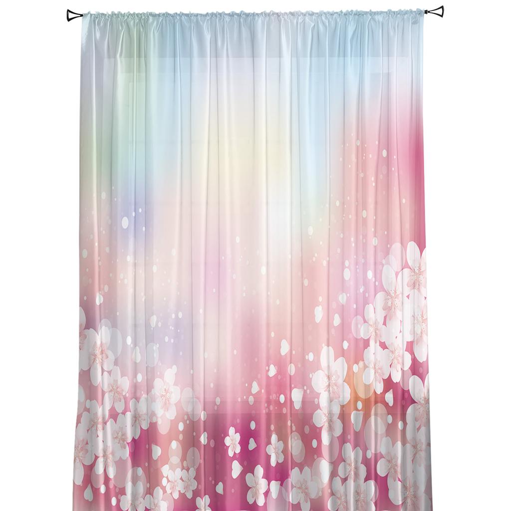 Dream Cherry Blossom Pink Sheer Curtains For Girl Kids Bedroom Kitchen Window Drapes Curtain Home Decoration