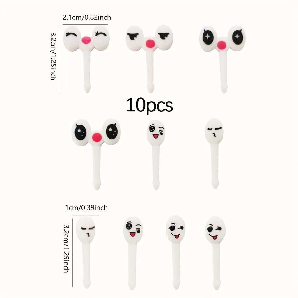 10pcs/set Mini Eye Cartoon Expression Fruit Fork Plastic Fruit Toothpick For Children Harmless