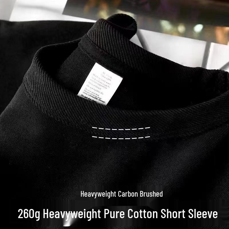 Wine Red Heavyweight Pure Cotton Short Sleeve T-Shirt, Thick Loose Half Sleeve, Small Collar Men's Plain Base Layer