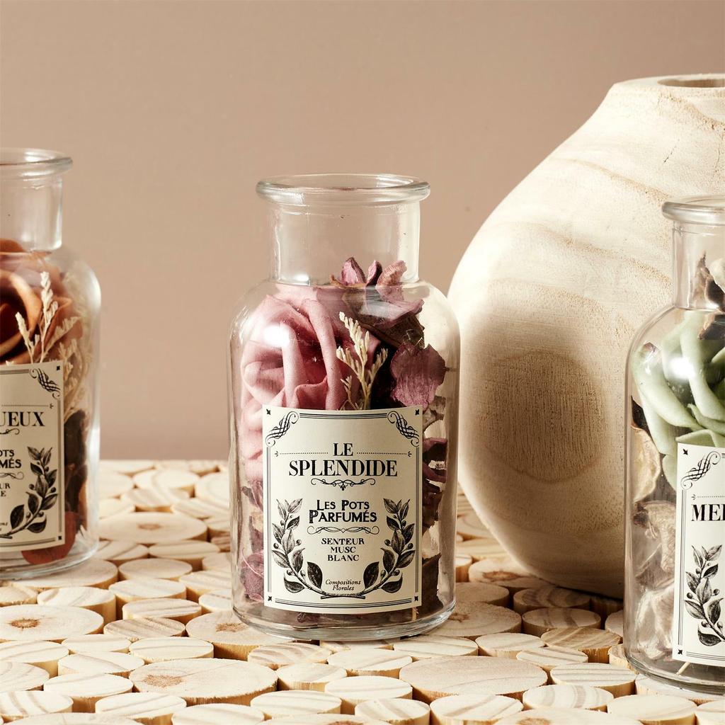 Glass Jar 8X16 Cm With Pink Pot Pourri Decoration And Aroma