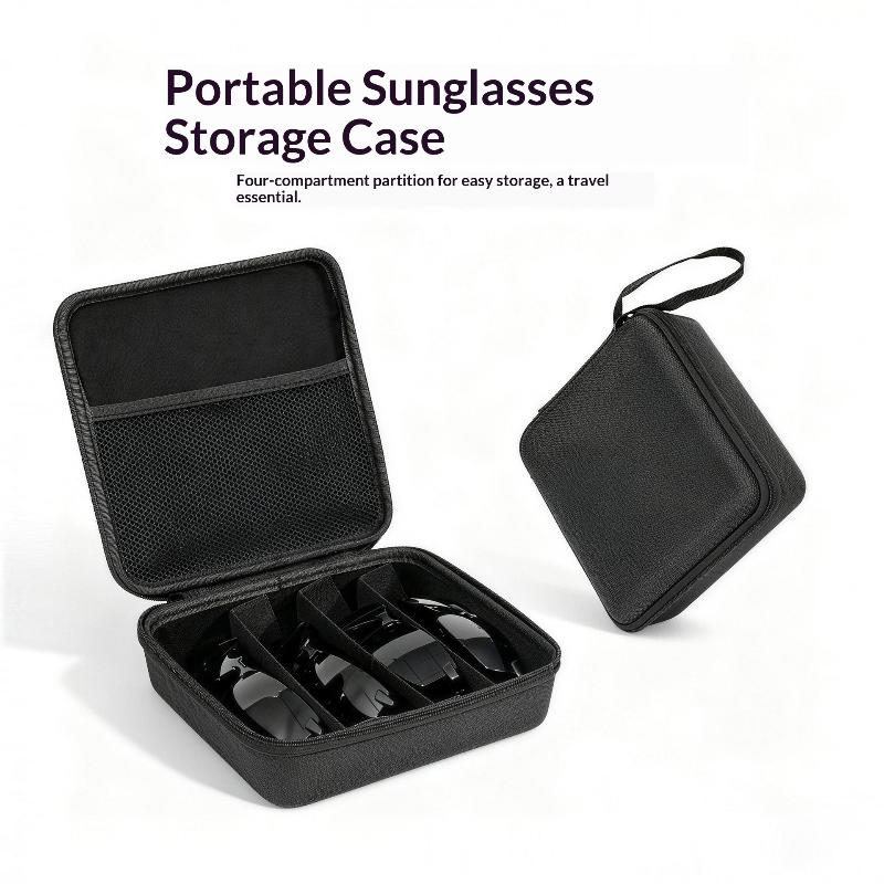 4/5/6/7/8 Compartments Adjustable Glasses Organizer, Portable Black Storage Bag Case For Travel, Sturdy Dividers Eyewear Box