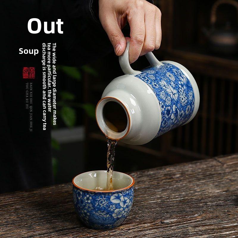 Ancient Pottery Clay Small Warm Pot Home with Cover Teapot Teacup Large Capacity Blue and White Ceramic Stewed Teacup Lovers Cup