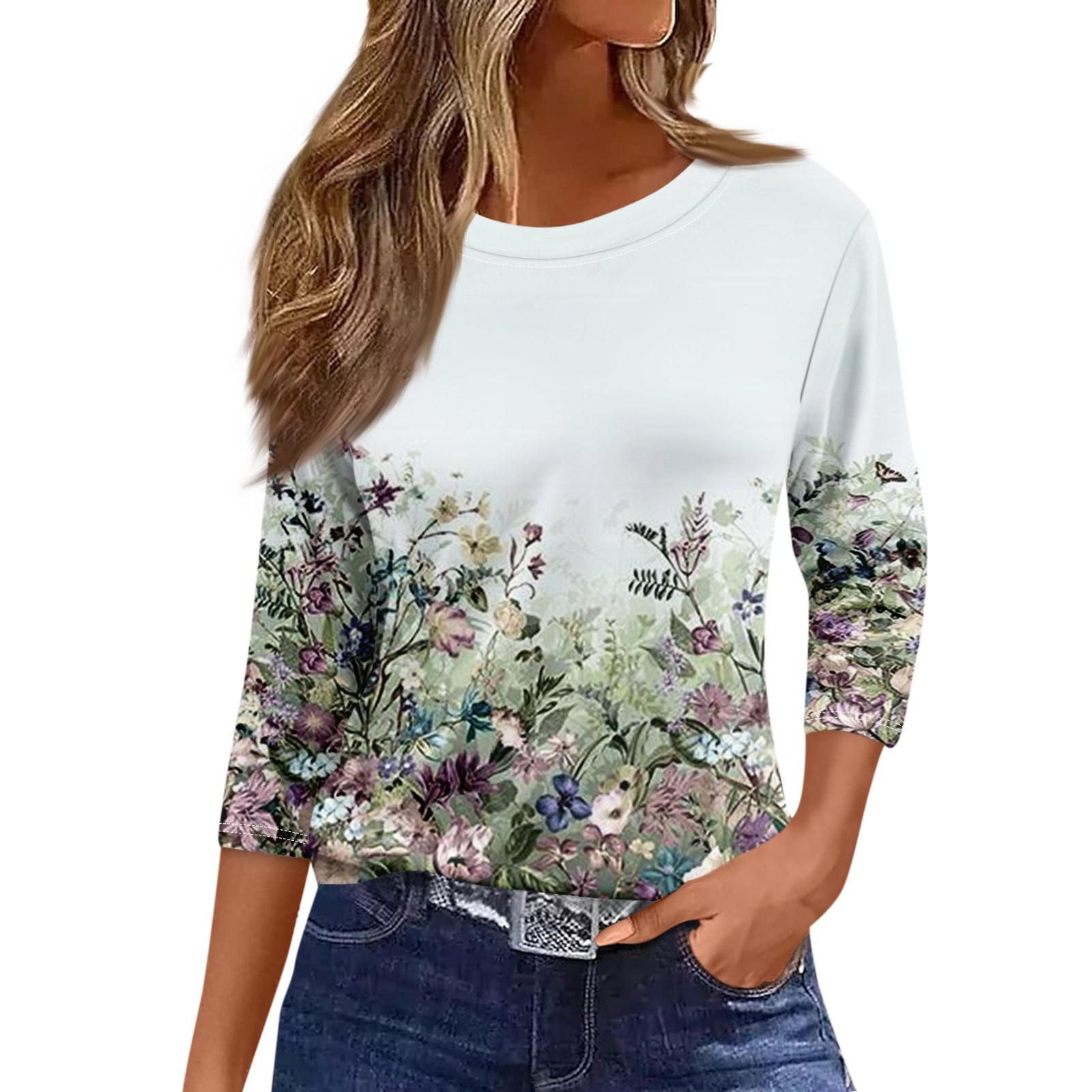 

Футболка с коротким рукавом, женская модная повседневная свободная футболка с круглым вырезом и рукавами 3/4, женская верхняя одежда с принтом 5XL