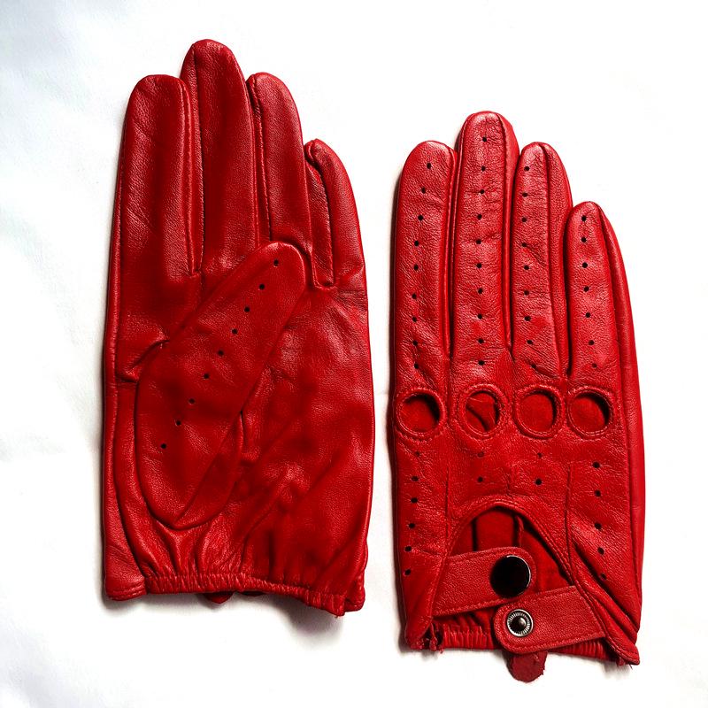 Women's Full-Finger Perforated Leather Motorcycle Gloves AM013