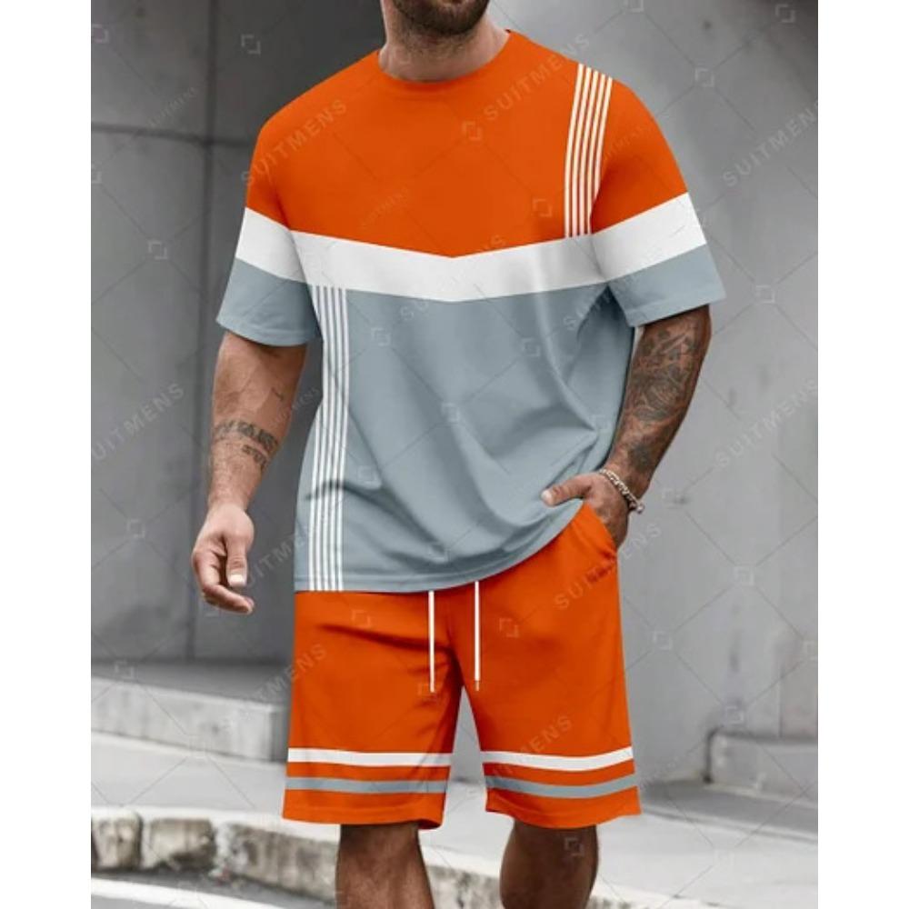 Men's Summer Comfortable Fashionable Colorful Pattern 3D Printed 2-piece Set Leisure Sports Style Loose Oversized Breathable Sports Wear