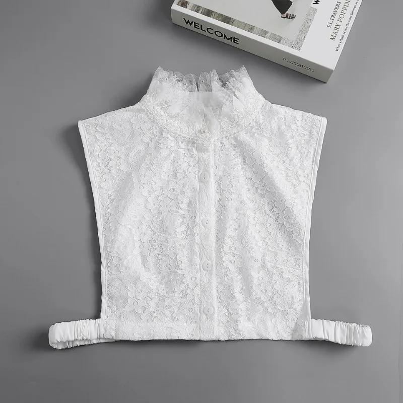Chiffon Lace Fake Collar for Autumn Sweater Shirt High Stand Deatchable Collar Decoration Female Embroidery False Collar