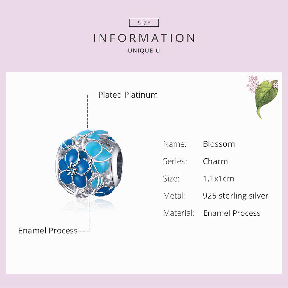 BAMOER 925 Sterling Silver Blue Blossom Flower Magic Star Round CZ Bead Fit Charm Silver Original Bracelet & Jewelry