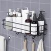 1pc Storage Rack With Hooks For Kitchen Bathroom Bedroom Office, Wrought Iron Bathroom Shelf, Punch Free Hanging Shelf