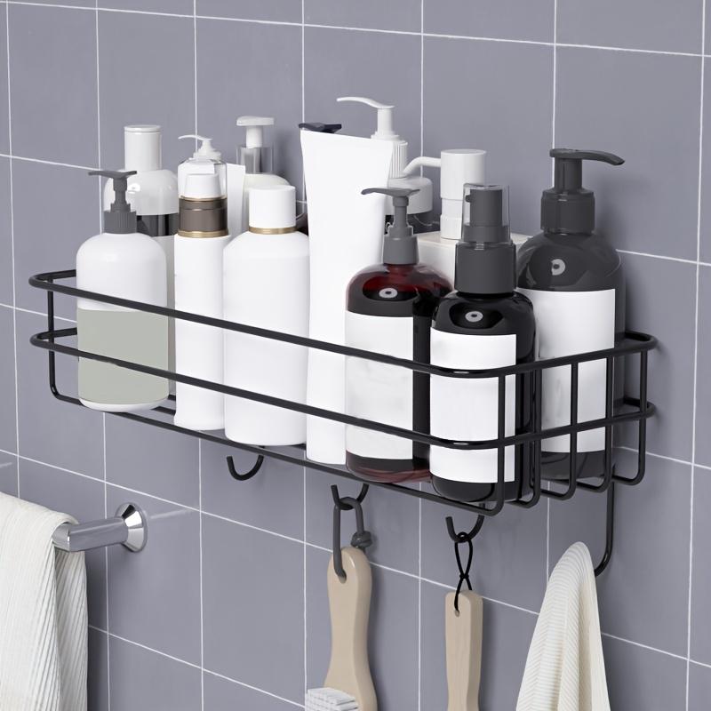 1pc Storage Rack With Hooks For Kitchen Bathroom Bedroom Office, Wrought Iron Bathroom Shelf, Punch Free Hanging Shelf