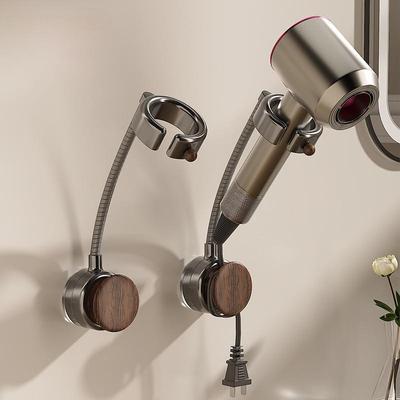 Wall-Mounted Rotating Hair Dryer Holder with No-Drill Suction Cup Installation