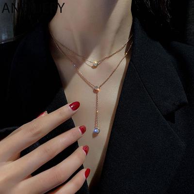 Collana in Zircone a Doppio Strato per Donna Catena Clavicola Accessori Gioiello Temperamento Lussuoso