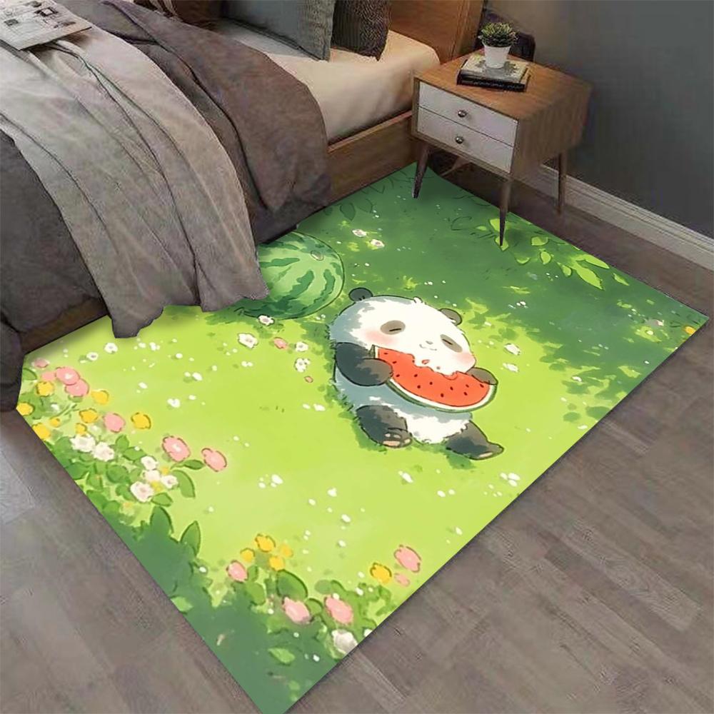 Kawaii Niedliche Pandas Essen Wassermelone Druck Teppich für Zuhause Wohnzimmer Schlafzimmer Sofa Fußmatte Dekor Großer Flächenteppich Rutschfeste Bodenmatte
