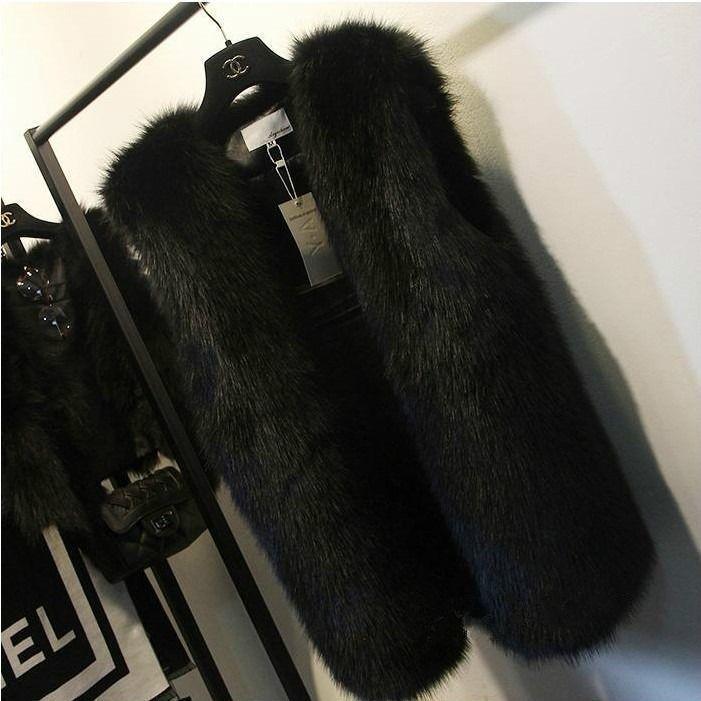 

Осень и зима новый жилет из искусственного меха женский средней длины жилет из искусственного лисьего меха модный приталенный 4XL чёрный