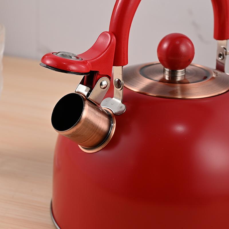 Kettle whistle stainless steel kettle flat bottom large capacity kettle induction cooker 2.5l red whistling kettle