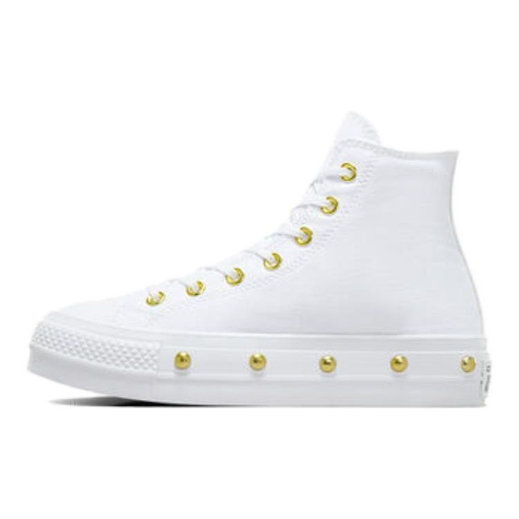 Converse Chuck Taylor All Star Studded Lift Plateforme Blanche Dorée Baskets Femme A06787C