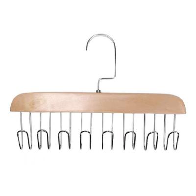 Multifunctional Hanger Punch Free with 8 Hooks Wood and Stainless Steel Cap Holder for Student