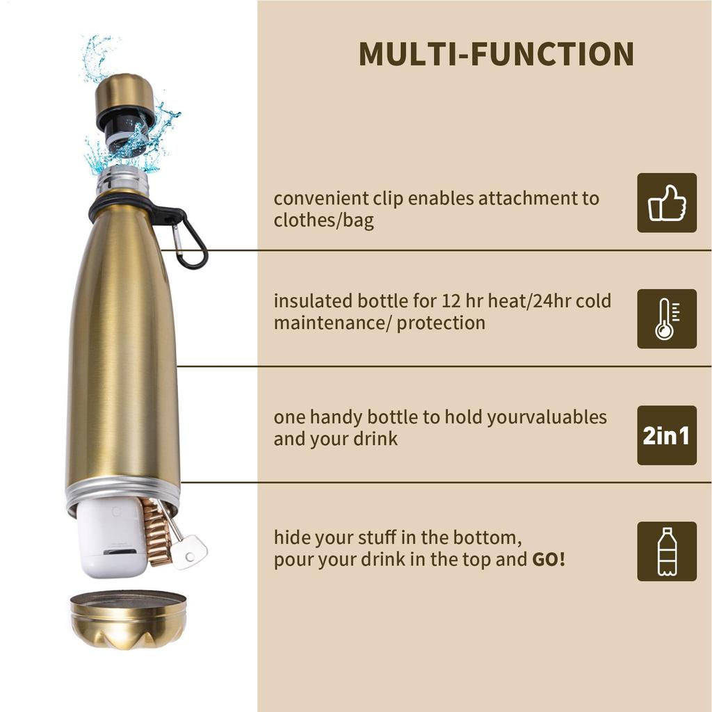 Water Bottle Stainless Steel Cup With Hiding Storage Insulated Stainless Steel Water Bottle With Hiding Compartment For School