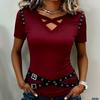 Summer new women's casual V-neck metal strap design short-sleeved T-shirt