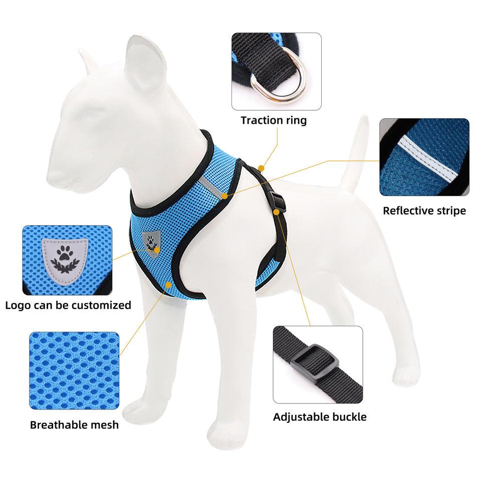 Breathable Mesh Pet Harness Leash Set with Reflective Straps for Chihuahua York Bulldog Adjustable Dog Chest Strap Walking Leash