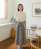 Cotton Bell Waist Belt Shirred Skirt - Melange Gray