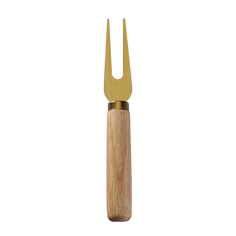Stainless Steel Cheese Knife Set with Gold Finish & Rubber Wood Handle