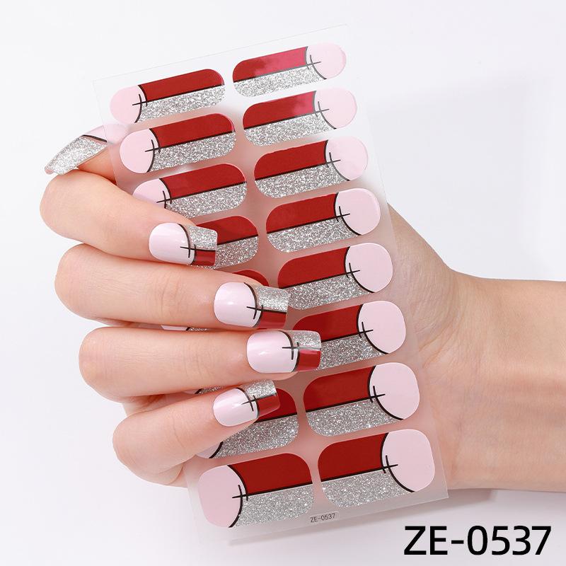 New 16-finger French Manicure Stickers Flash Onion Pink Nail Stickers Simple Manicure Stickers