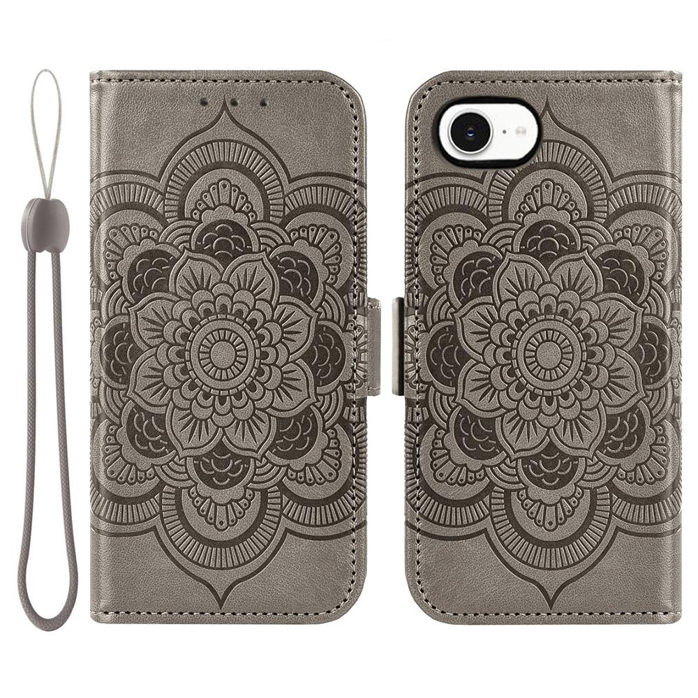 For iPhone 16e Case Peony Imprinted  TPU PU Leather Wallet Phone Cover with Wrist Strap