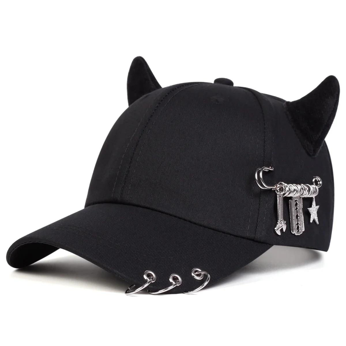 

Unisex Lron Ring Cow Horn Personality Baseball Caps Spring Autumn Outdoor Adjustable Casual Hats Sunscreen Hat